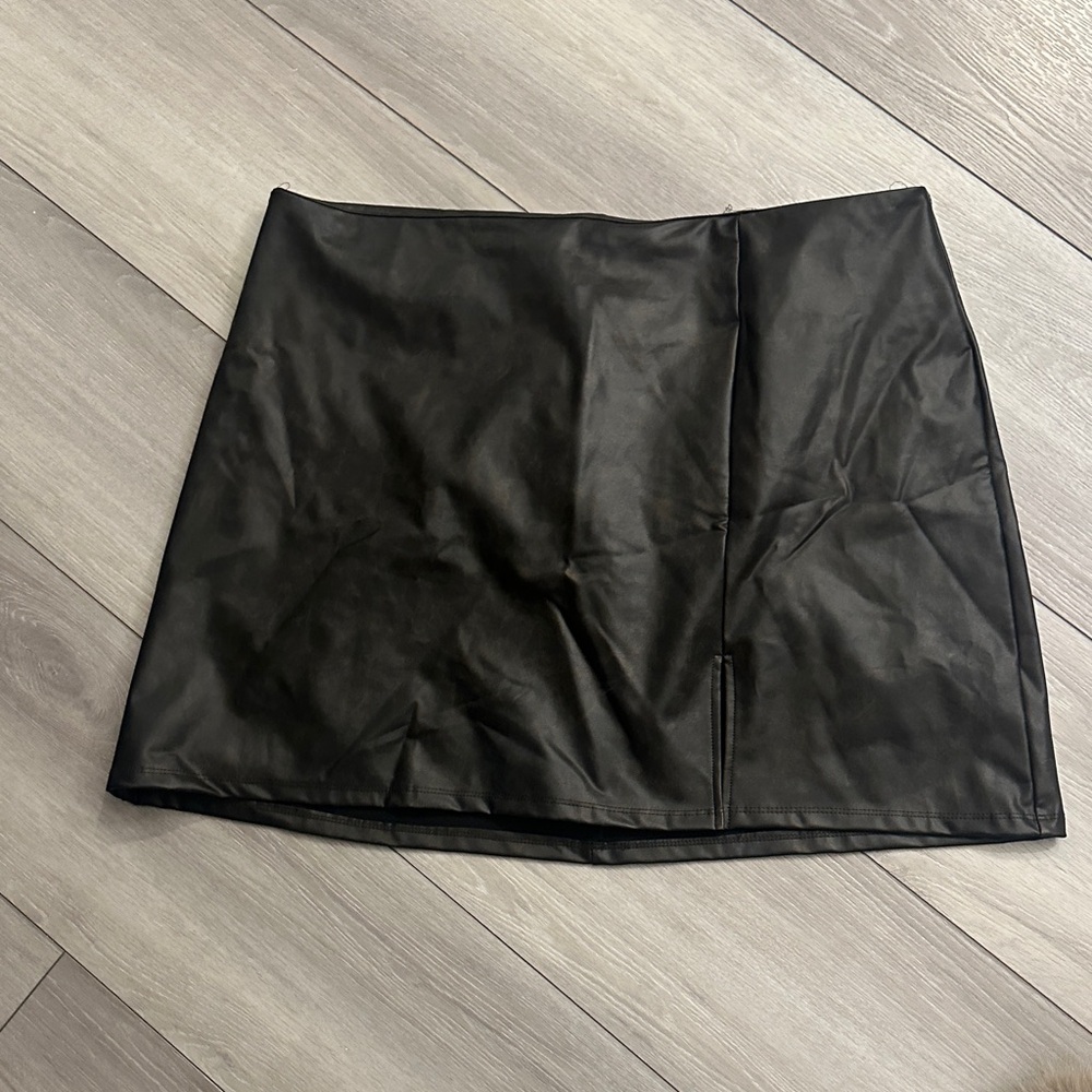 Black/Brown Leather Mini Skirt